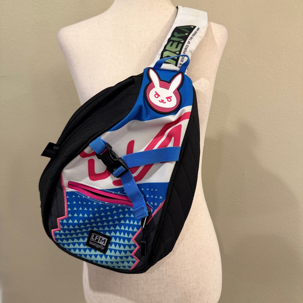 Loungefly Overwatch D.Va Sling Bag Crossbody Backpack Blue Pink Bunny LFM